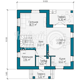План первого этажа двухэтажного дома с мансардой в Самаре