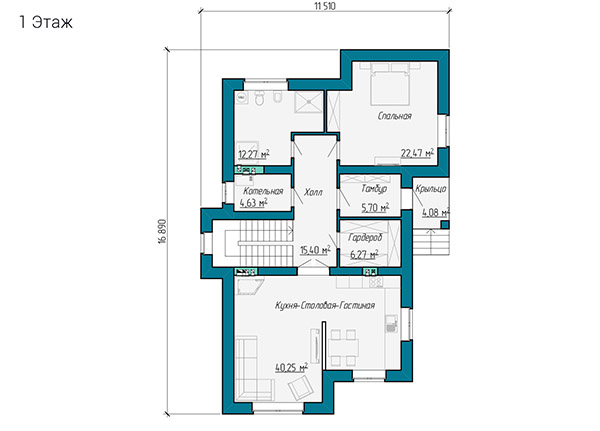 Планировка первого этажа двухэтажного дома